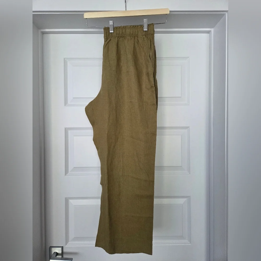 NWOT H&M Linen Pull-on Pants, Khaki Green, Size L - Picture 3 of 7